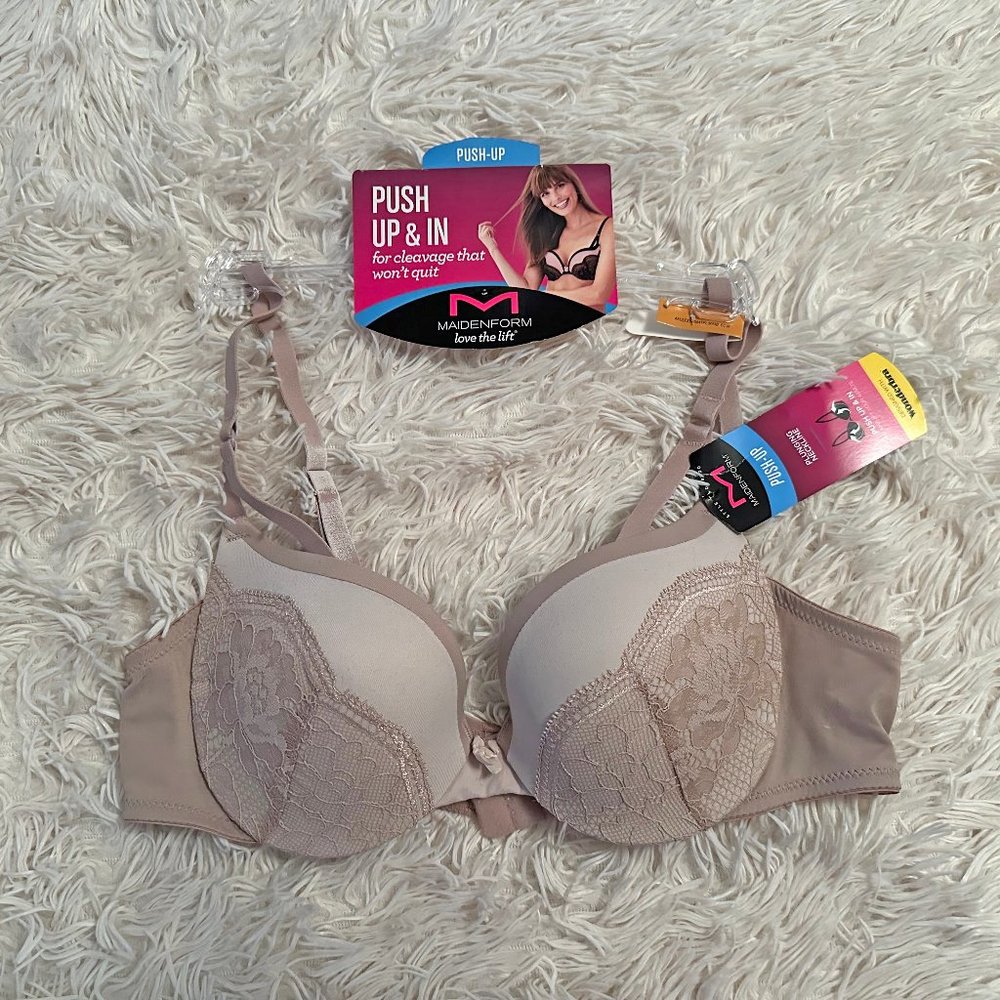 Maidenform Love the Lift Push Up & In Lace Plunge Underwire Bra 34A NEW